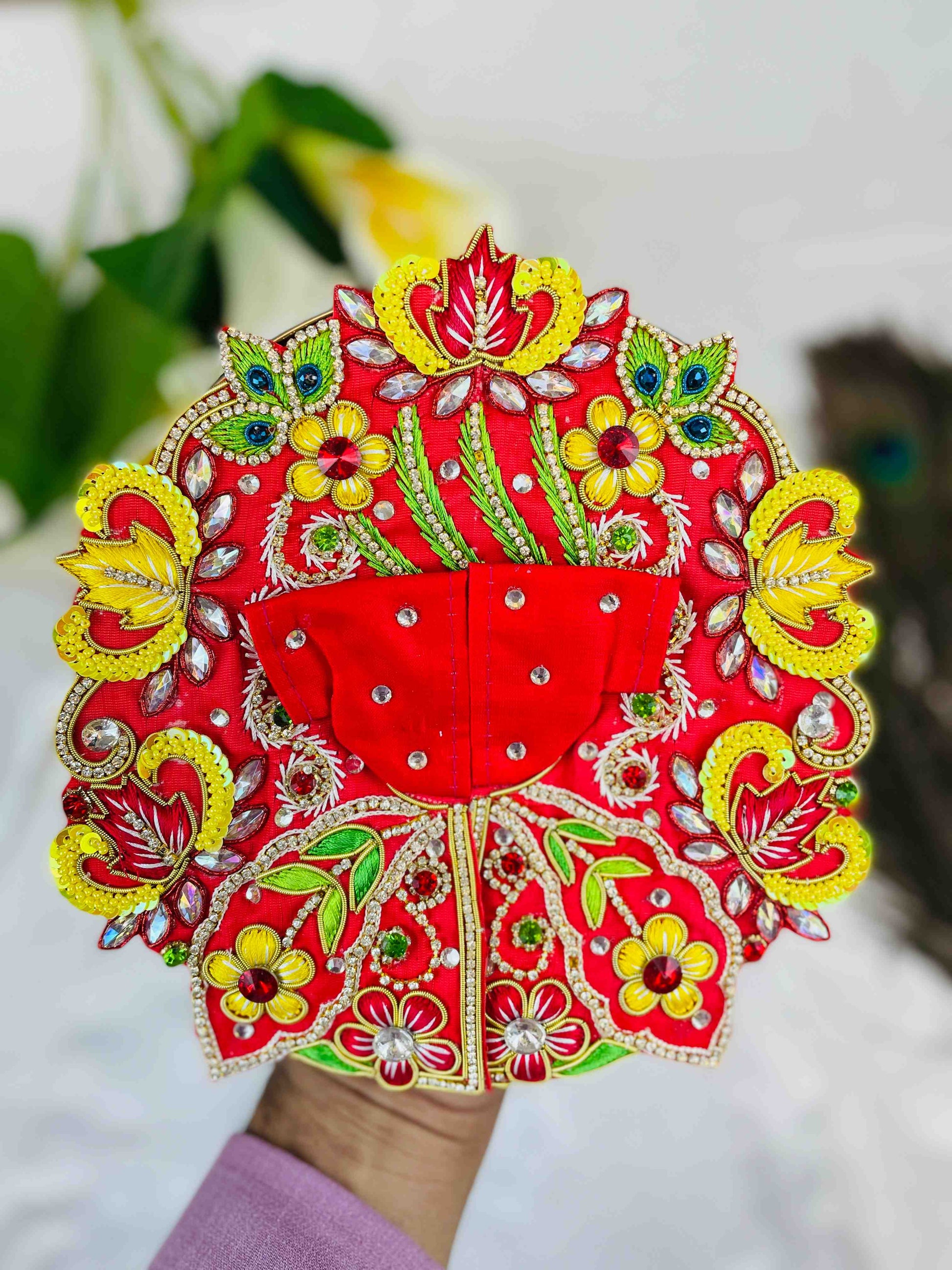 Divine Red & Yellow Zari Work Laddu Gopal Dress 
