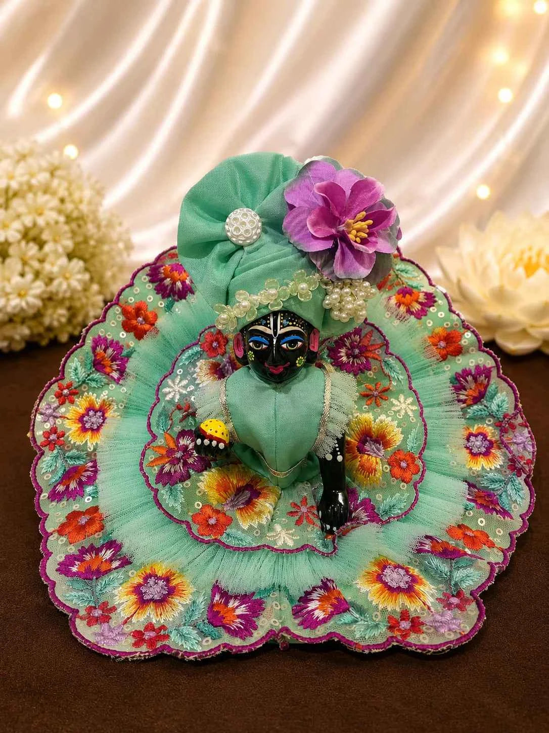 Double-Layered Floral Embroidery Laddu Gopal Poshak