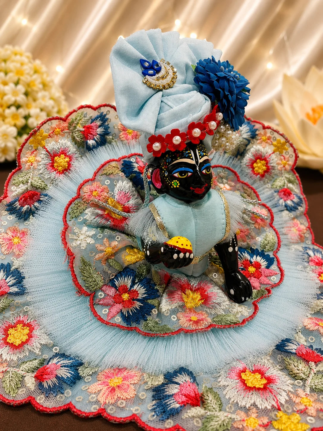 Double-Layered Floral Embroidery Laddu Gopal Poshak