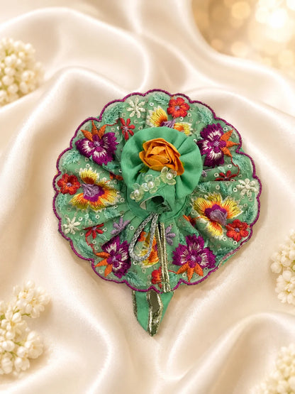 Premium Light Blue Double-Layered Floral Embroidery Laddu Gopal Poshak