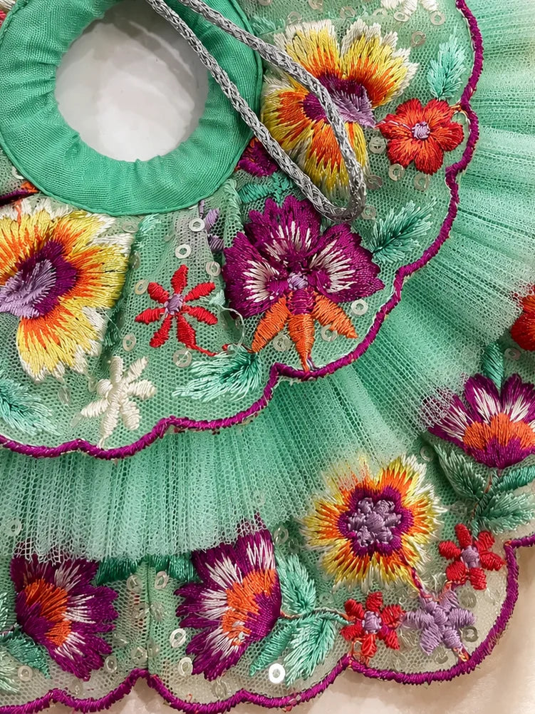Premium Light Blue Double-Layered Floral Embroidery Laddu Gopal Poshak