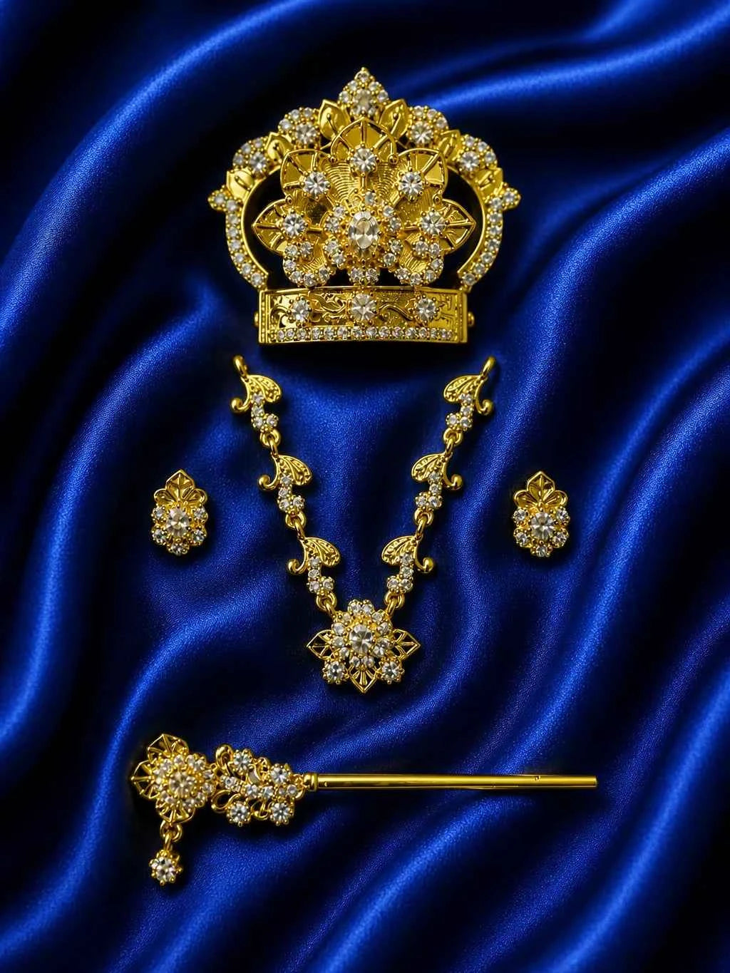 Elegant Golden & Crystal Shringar Set for Deity