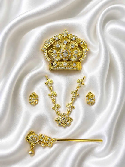 Elegant Golden & Crystal Shringar Set for Deity