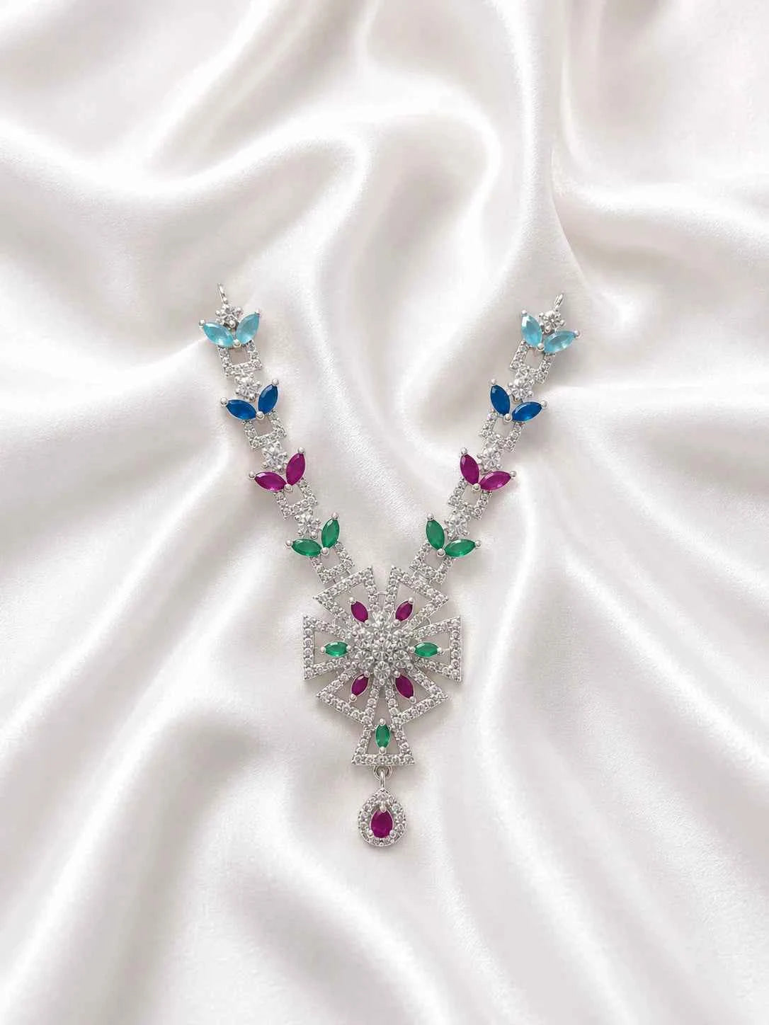 Elegant Silver AD Necklace for Deity