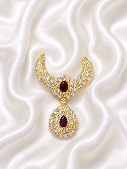Premium gold plated Emerald Teardrop Jadaau necklace with white American Diamonds and green gemstones for Laddu Gopal deity shringar