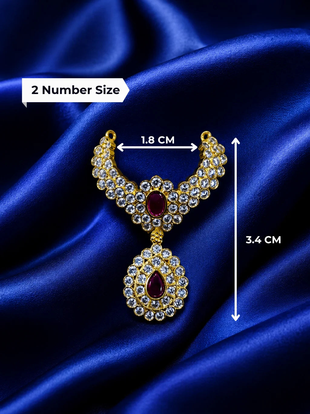 Premium gold plated Emerald Teardrop Jadaau necklace with white American Diamonds and green gemstones for Laddu Gopal deity shringar
