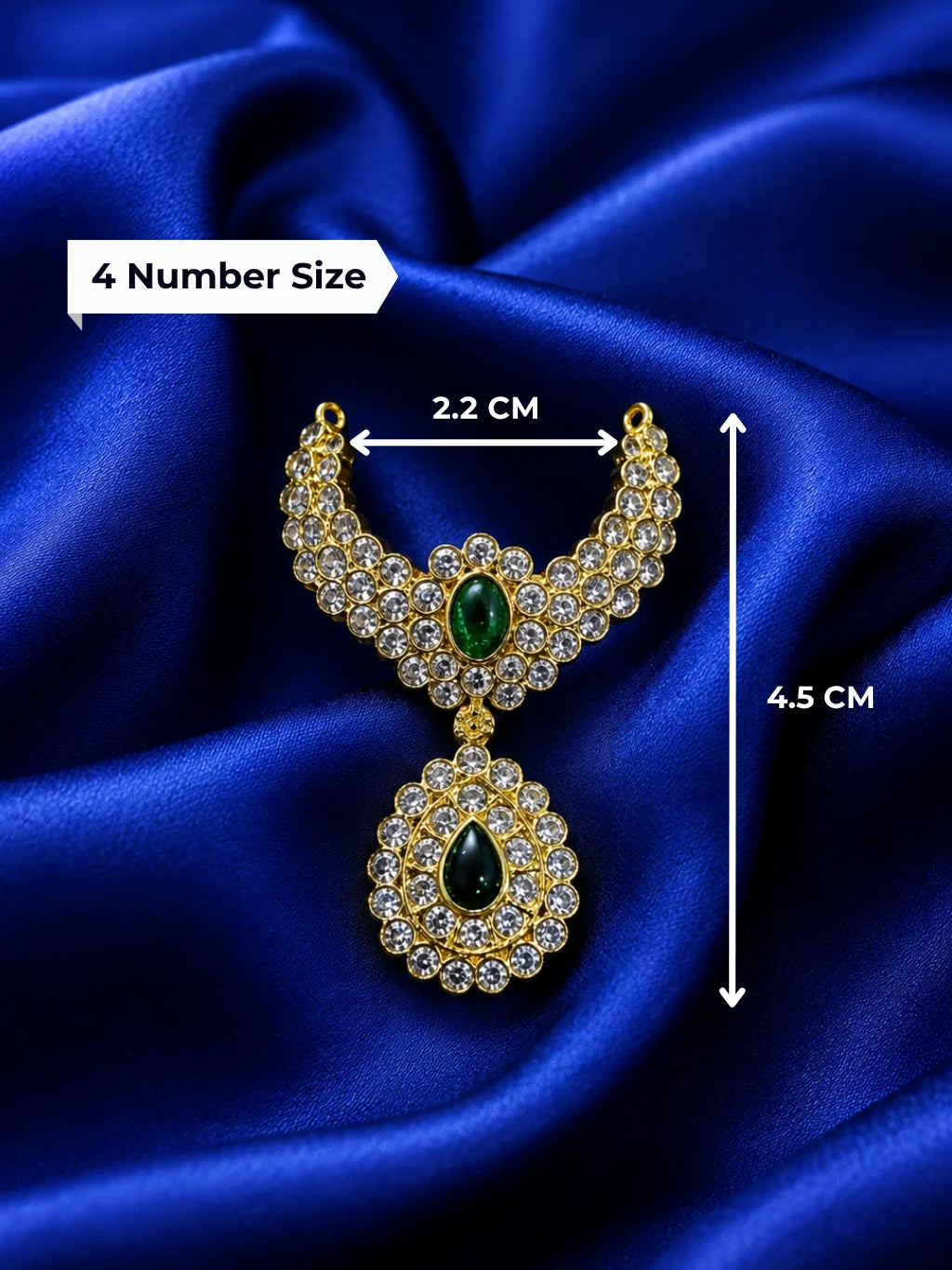 Premium gold plated Emerald Teardrop Jadaau necklace with white American Diamonds and green gemstones for Laddu Gopal deity shringar