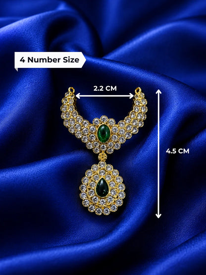 Premium gold plated Emerald Teardrop Jadaau necklace with white American Diamonds and green gemstones for Laddu Gopal deity shringar