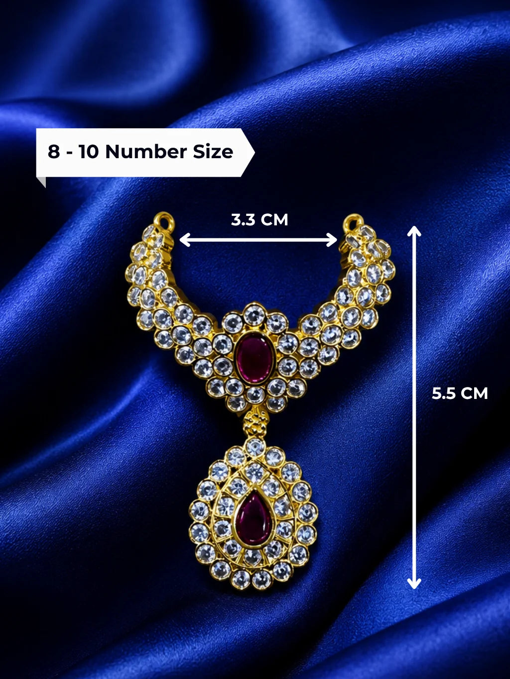 Premium gold plated Emerald Teardrop Jadaau necklace with white American Diamonds and green gemstones for Laddu Gopal deity shringar