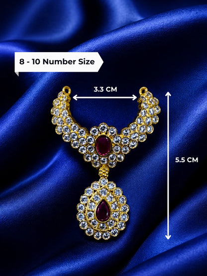 Premium gold plated Emerald Teardrop Jadaau necklace with white American Diamonds and green gemstones for Laddu Gopal deity shringar