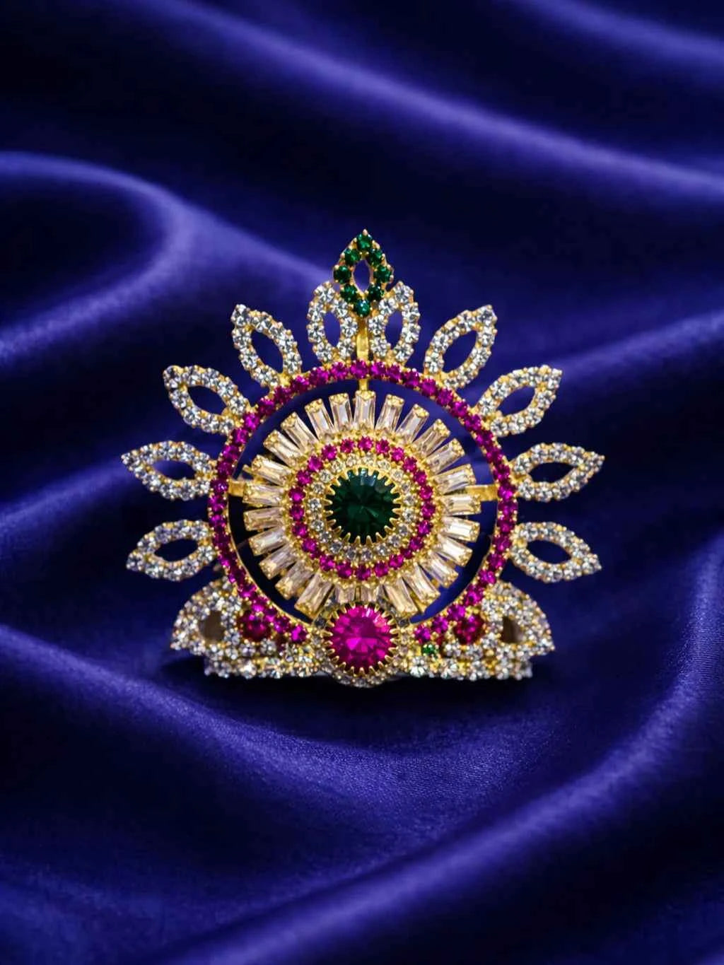 Emerald Pink Sunburst Mukut for Deity