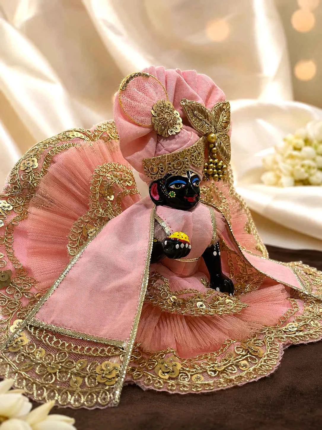 Enchanting Pink Layered Net Laddu Gopal Dress Set