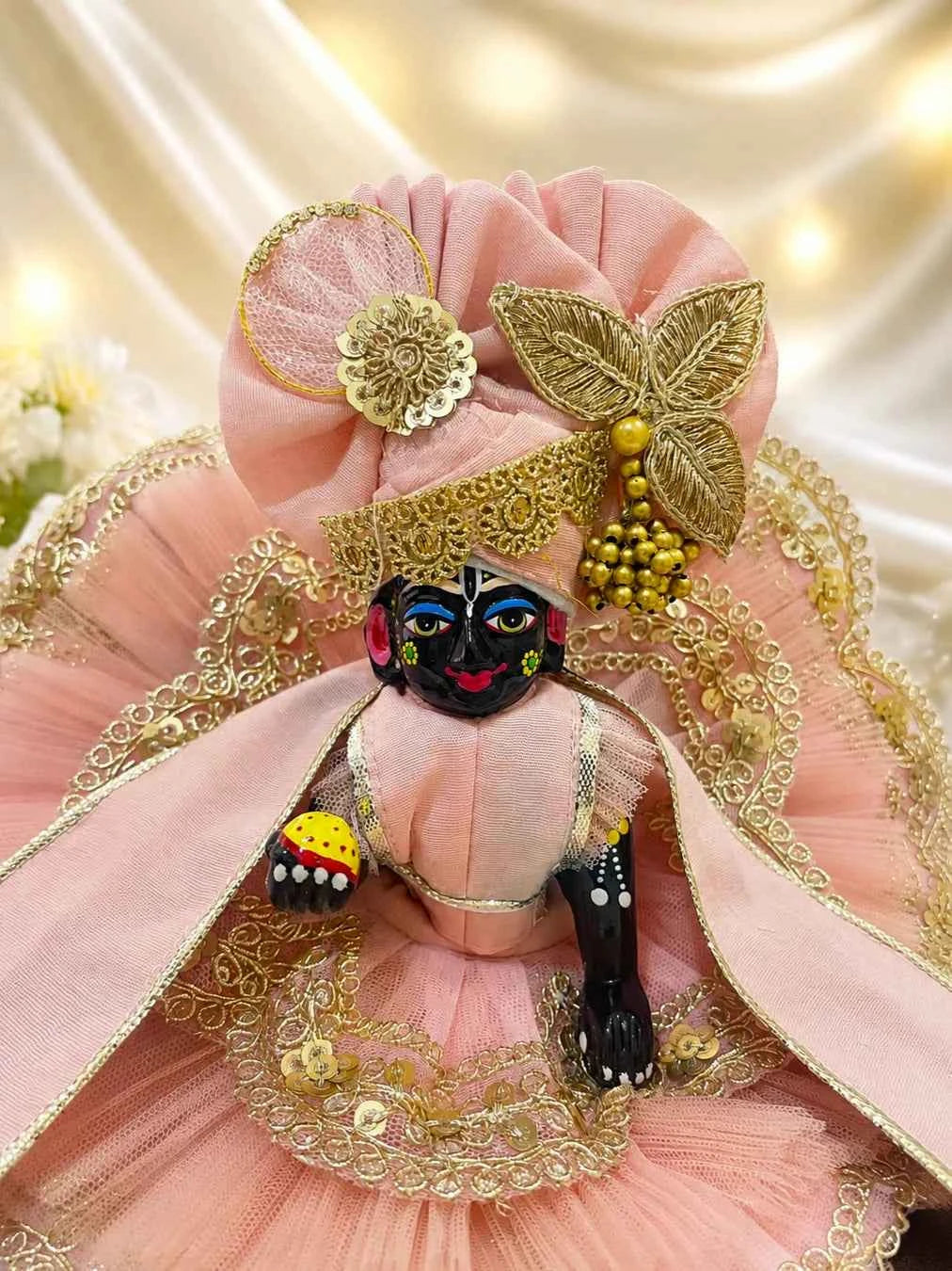 Enchanting Pink Layered Net Laddu Gopal Dress Set