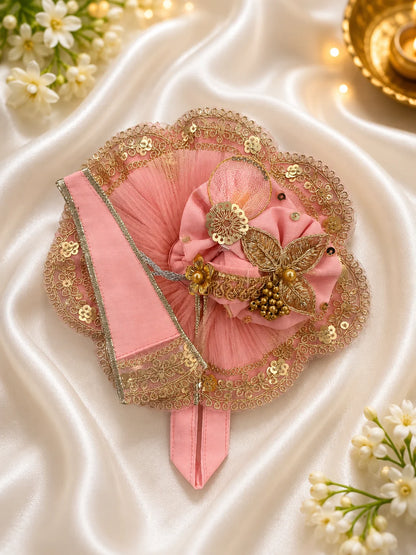 Complete Powder Pink Layered Net Laddu Gopal Dress Set with Matching Patka and Turban

