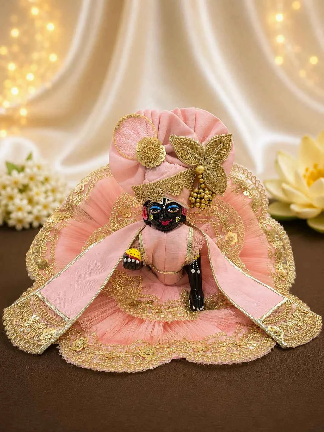 Enchanting Pink Layered Net Laddu Gopal Dress Set