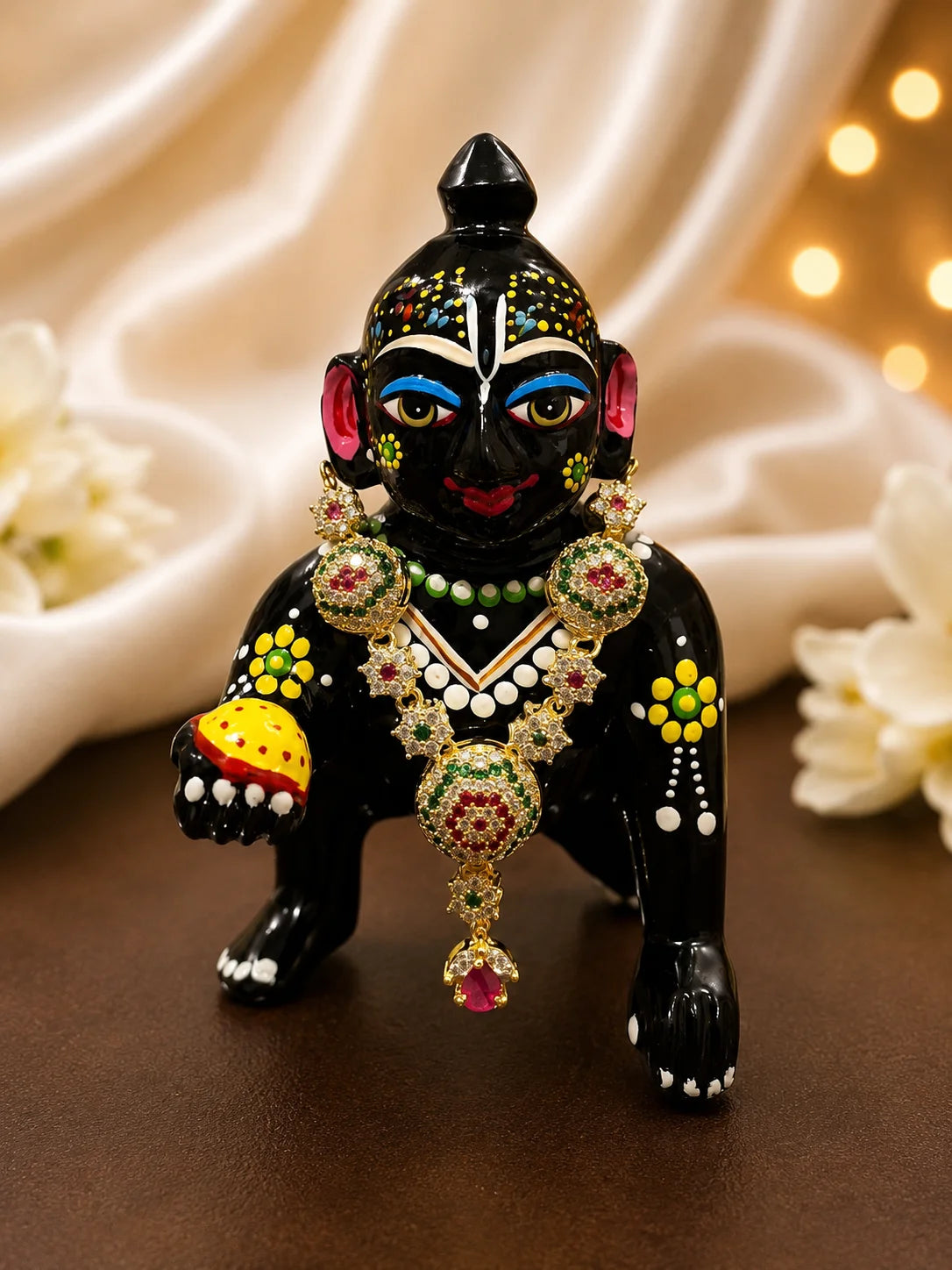 Floral AD Necklace for Laddu Gopal with sparkling floral American diamond design