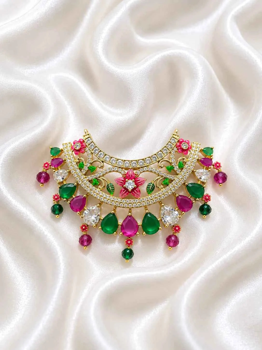 Floral Hasli Haar with Colourful Stone