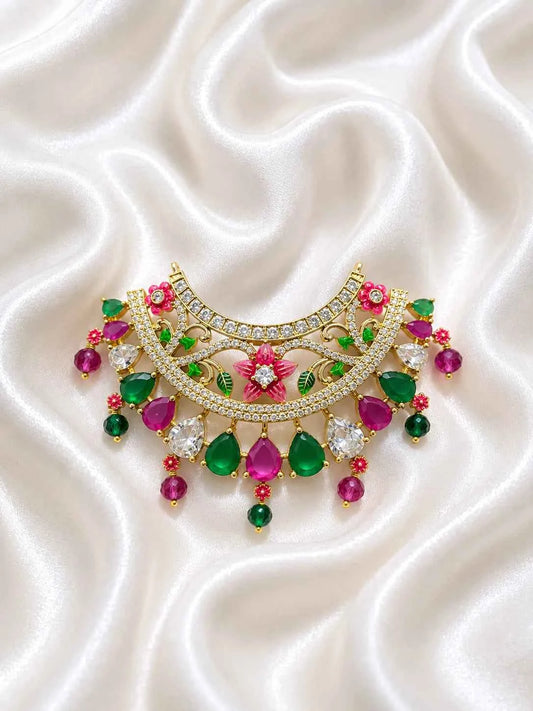 Floral Hasli Haar with Colourful Stone