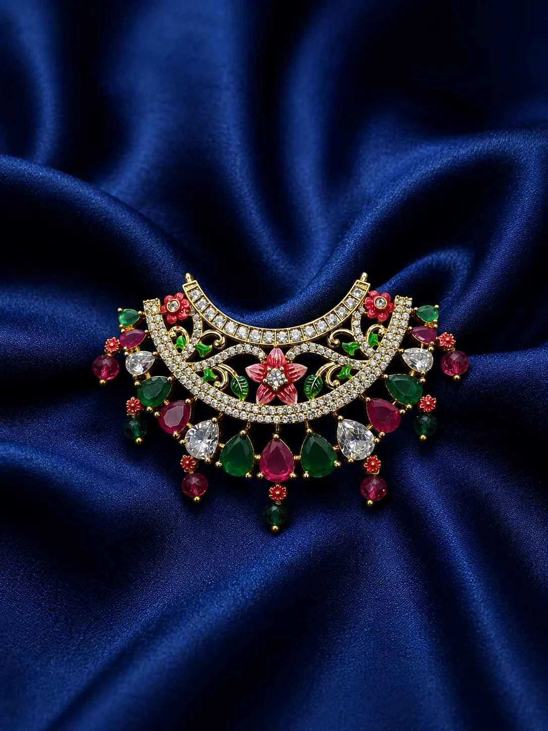 Floral Hasli Haar with Colourful Stone