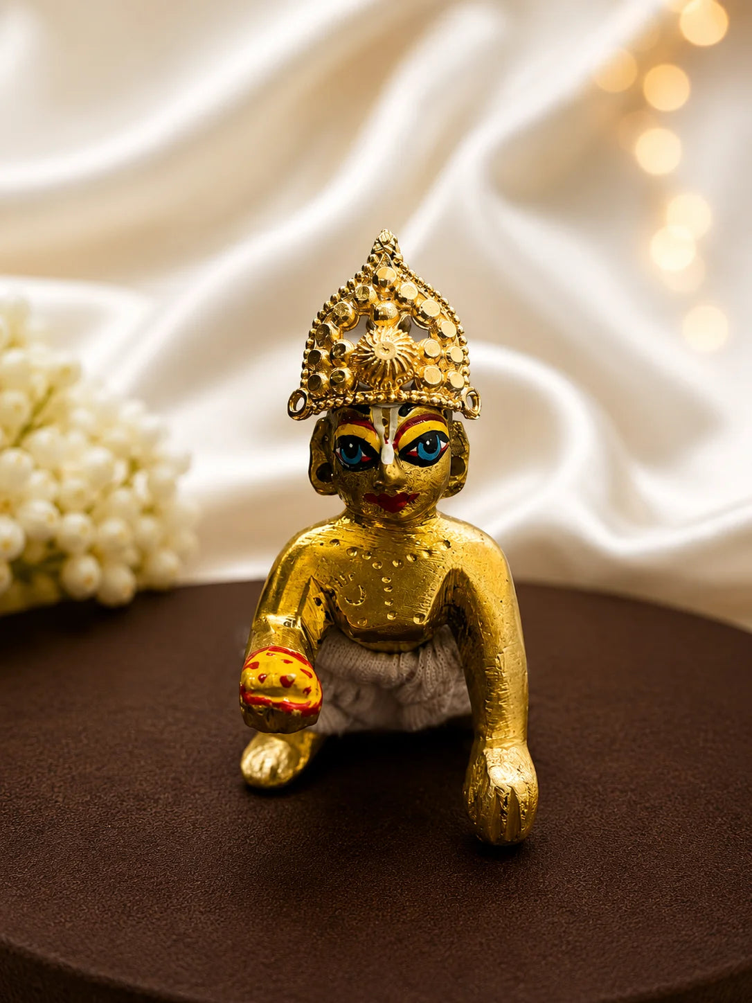 Gold-plated mukut combo set for deity with elegant traditional crown designs