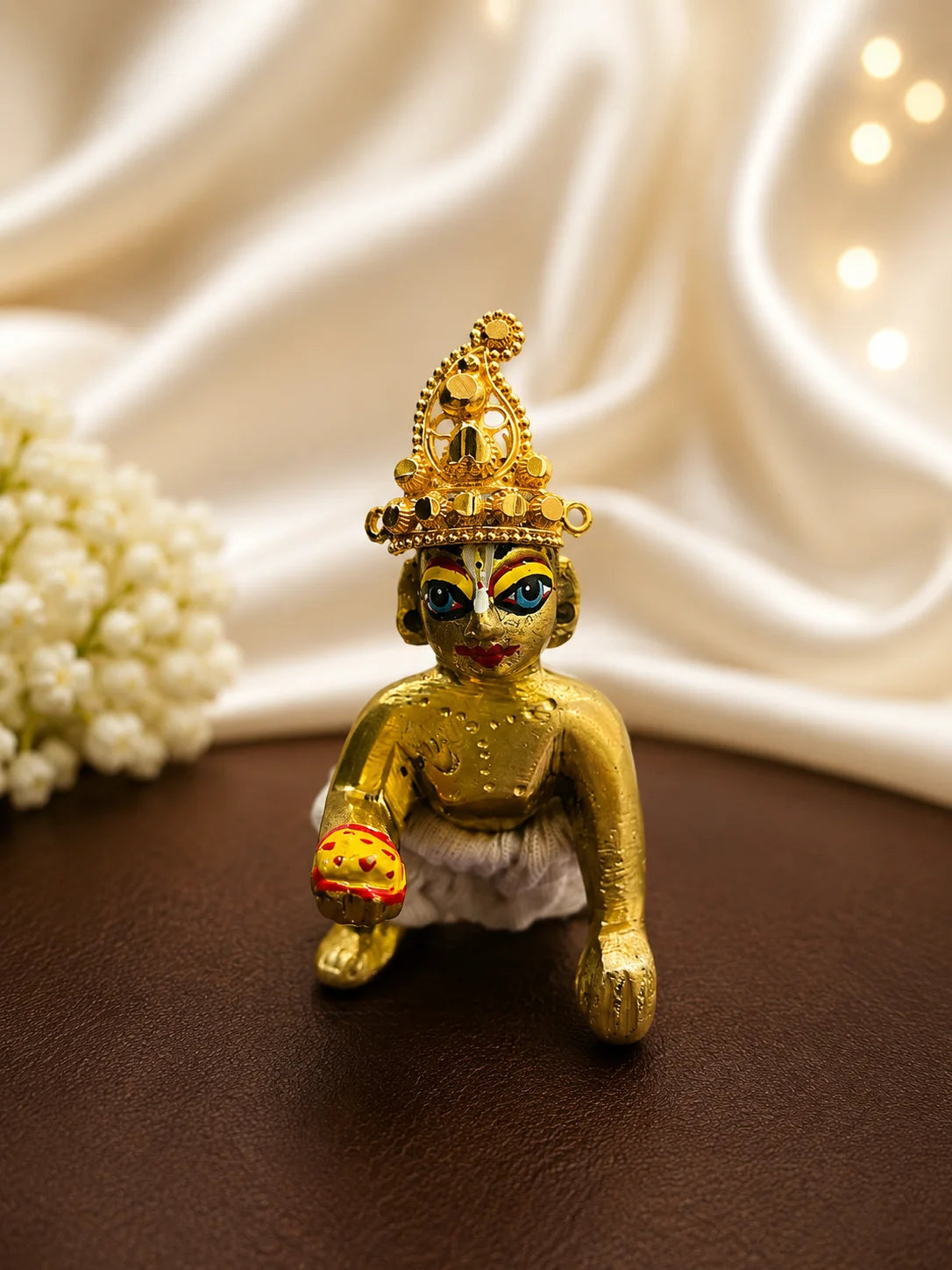 Gold-plated mukut combo set for deity with elegant traditional crown designs