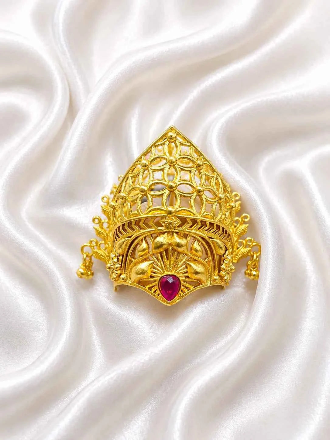 Gold-Plated Net-Dome Mukut with Side Ghungroo