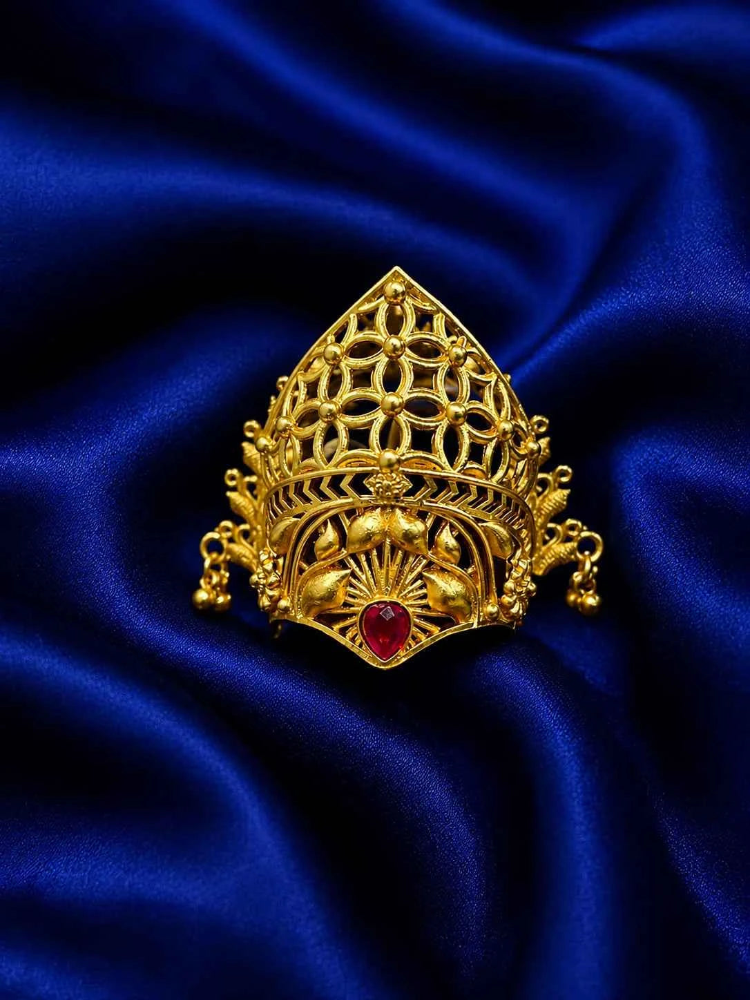 Gold-Plated Net-Dome Mukut with Side Ghungroo