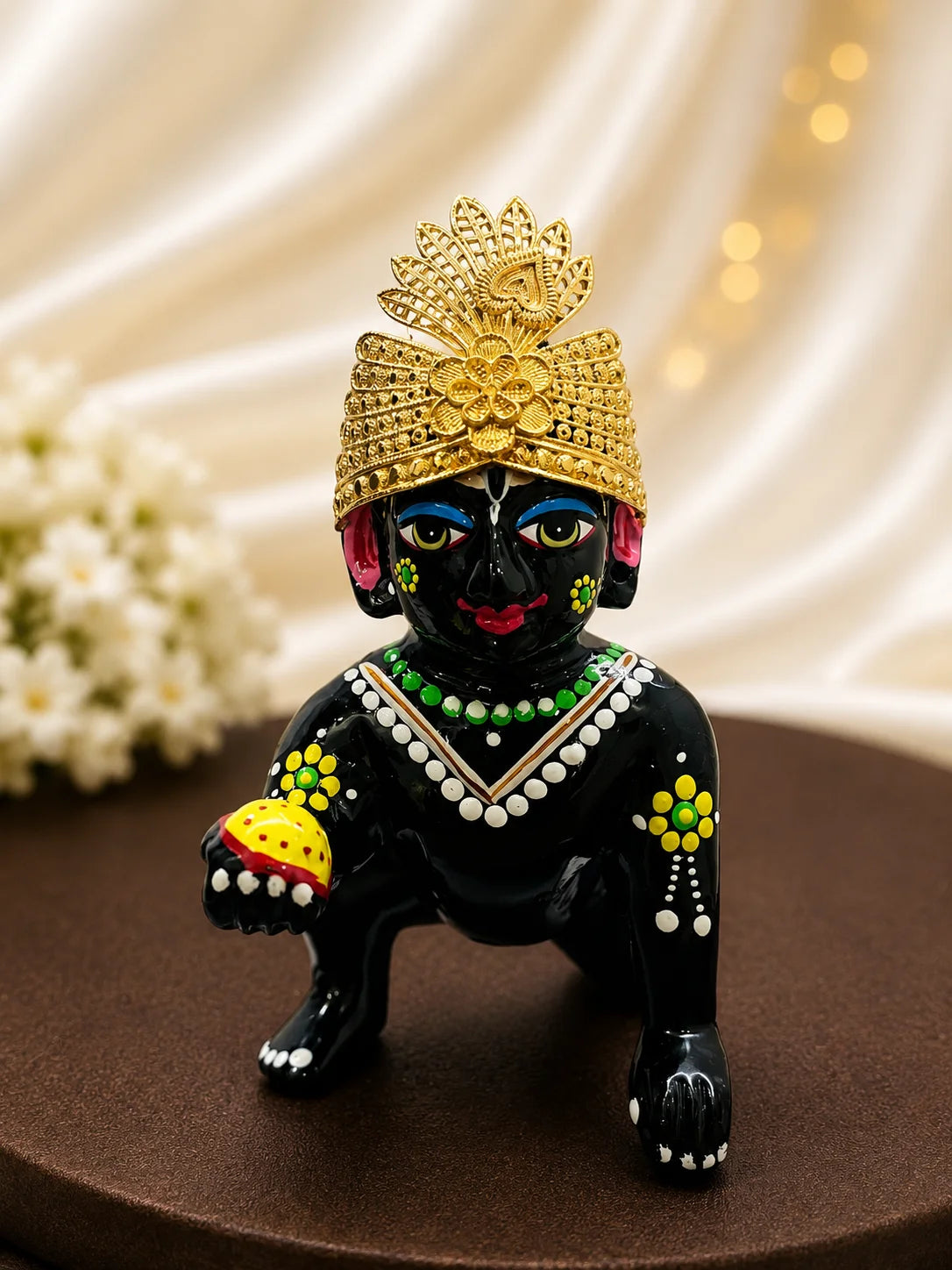 Gold-plated peacock mukut crown for deity with elegant peacock-inspired design