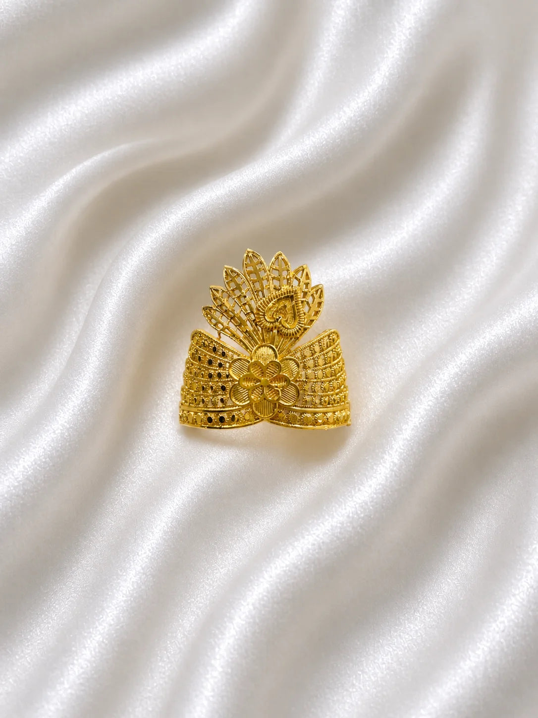 Gold-plated peacock mukut crown for deity with elegant peacock-inspired design