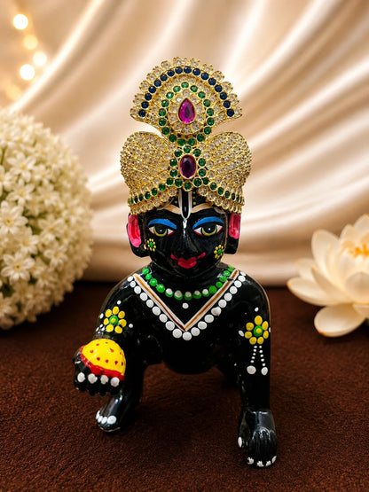 Premium Golden Plated Jadau AD Mukut for Laddu Gopal Ji