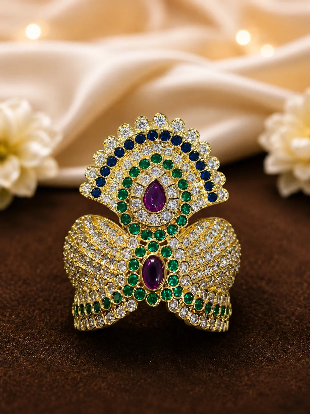 Premium Golden Plated Jadau AD Mukut for Laddu Gopal Ji
