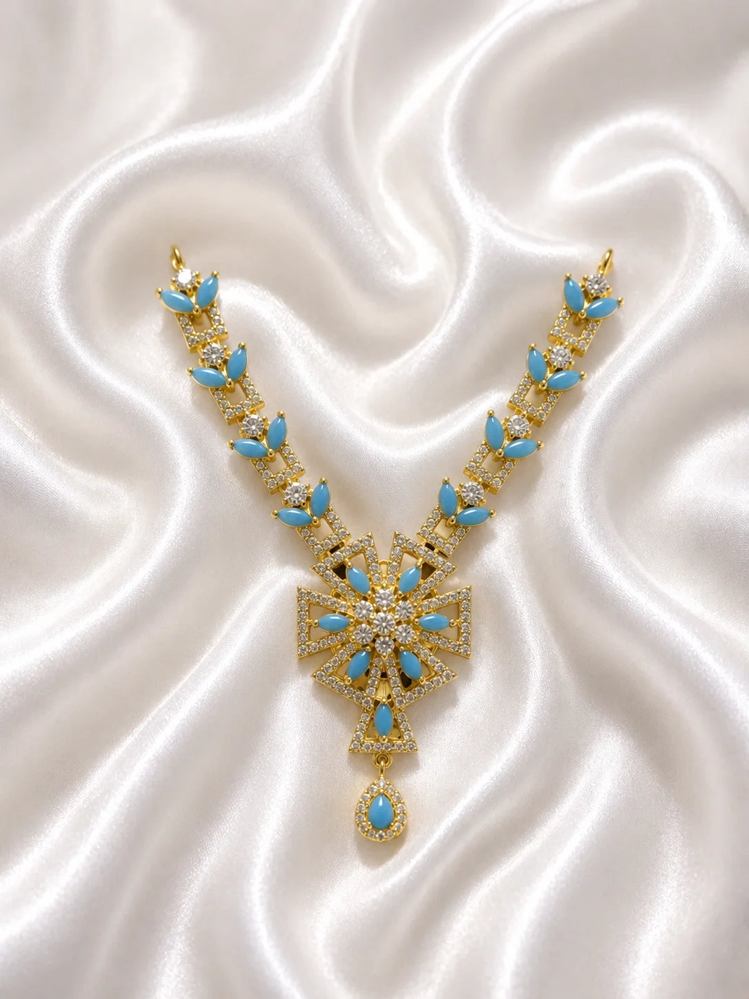 Elegant Golden AD Necklace for Laddu Gopal with sparkling American diamond stones and silver finish