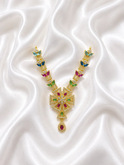 Elegant Golden AD Necklace for Laddu Gopal with sparkling American diamond stones and silver finish