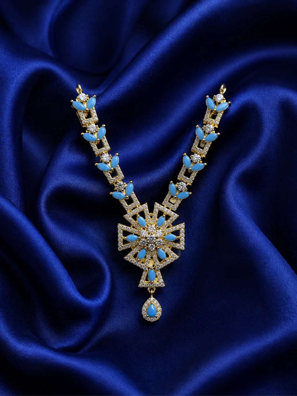 Elegant Golden AD Necklace for Laddu Gopal with sparkling American diamond stones and silver finish