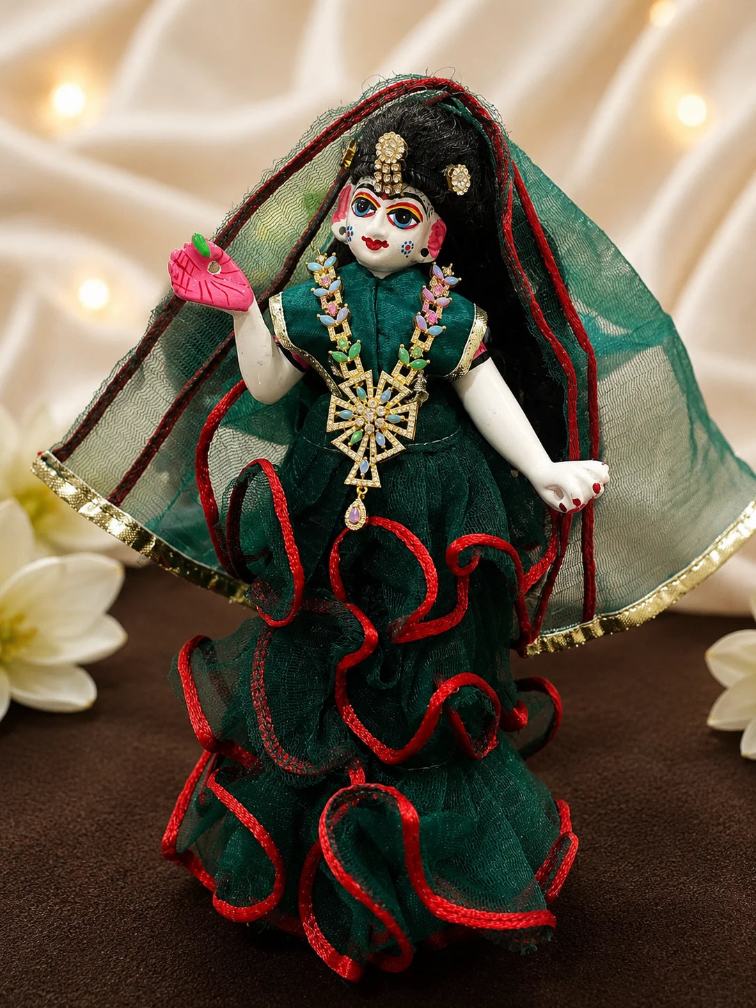 Elegant Golden AD Necklace for Laddu Gopal with sparkling American diamond stones and silver finish