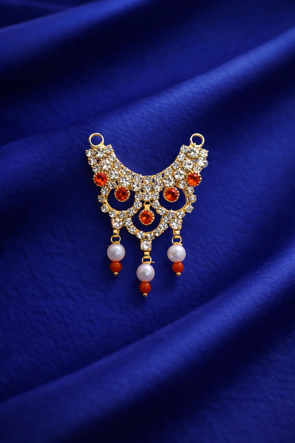 Golden orange stone Laddu Gopal jewellery necklace for Thakur Ji shringar