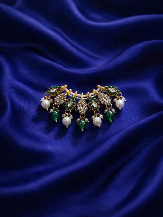 Green Color Classic Pearl Kundan Mala