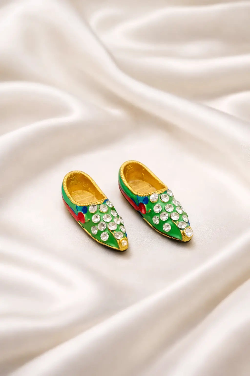 Green finish Laddu Gopal paduka for divine charan shringar