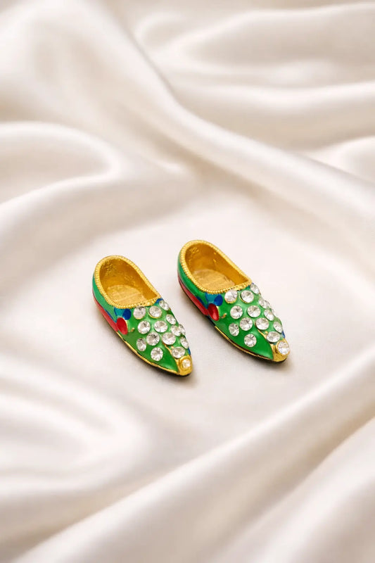 Green finish Laddu Gopal paduka for divine charan shringar