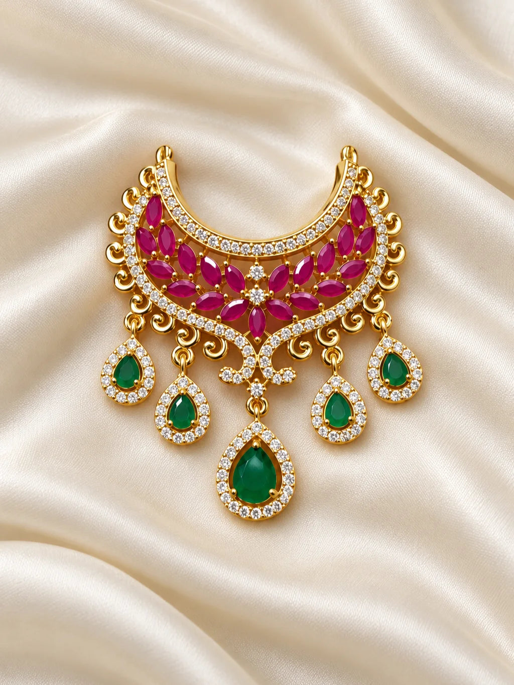 Gulnaar Ratna AD Necklace for Deity with rich jewel-inspired accents and sparkling AD work. An elegant necklace for Laddu Gopal and festive shringar.
