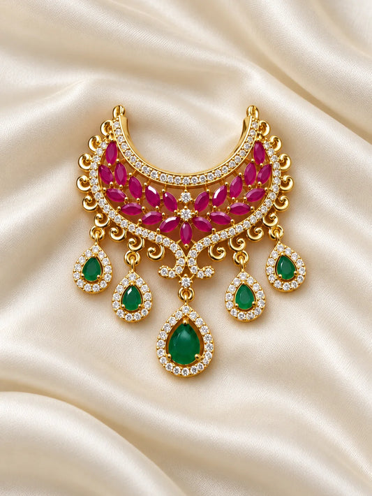 Gulnaar Ratna AD Necklace for Deity with rich jewel-inspired accents and sparkling AD work. An elegant necklace for Laddu Gopal and festive shringar.
