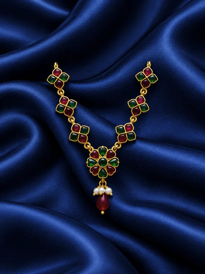Harit Hridaya Necklace and Earrings Set for Deity featuring green heart-inspired ornamental styling with a matching necklace and earrings for traditional Laddu Gopal and Radha Rani shringar.
