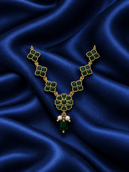 Harit Hridaya Necklace and Earrings Set for Deity featuring green heart-inspired ornamental styling with a matching necklace and earrings for traditional Laddu Gopal and Radha Rani shringar.

