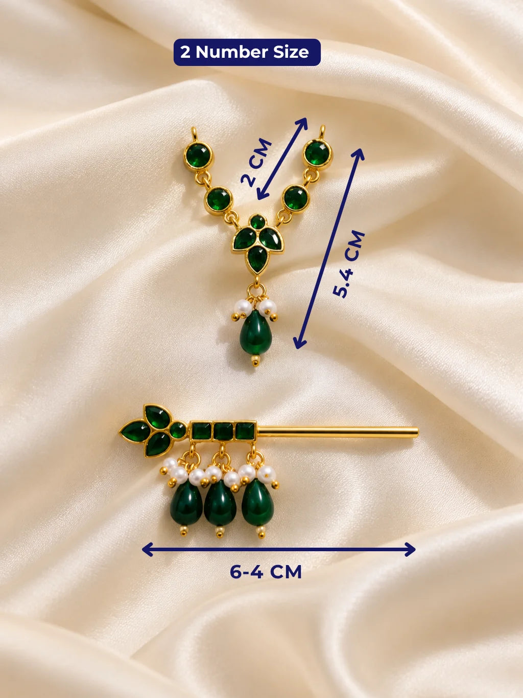 Harit Kusumika Necklace and Bansuri Set for Deity featuring green floral-inspired jewellery and a matching decorative Krishna flute for Laddu Gopal shringar
