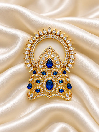 Harit Ratna Prabha AD Mukut for Deity with green jewel-inspired accents and sparkling American Diamond detailing
