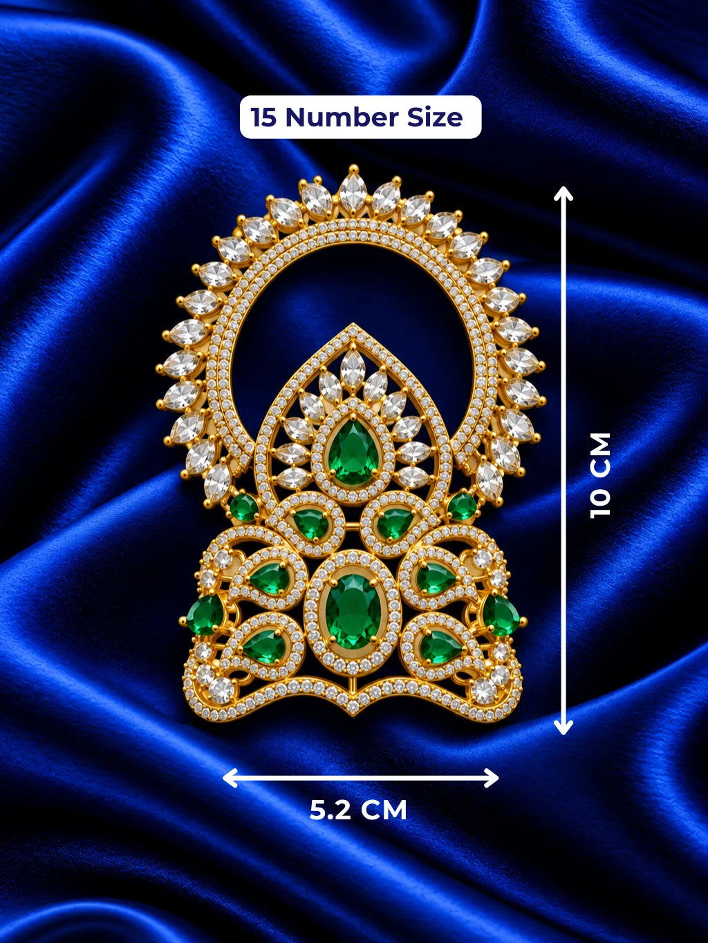 Harit Ratna Prabha AD Mukut for Deity with green jewel-inspired accents and sparkling American Diamond detailing
