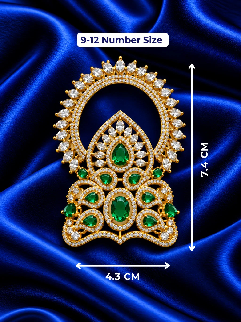 Harit Ratna Prabha AD Mukut for Deity with green jewel-inspired accents and sparkling American Diamond detailing
