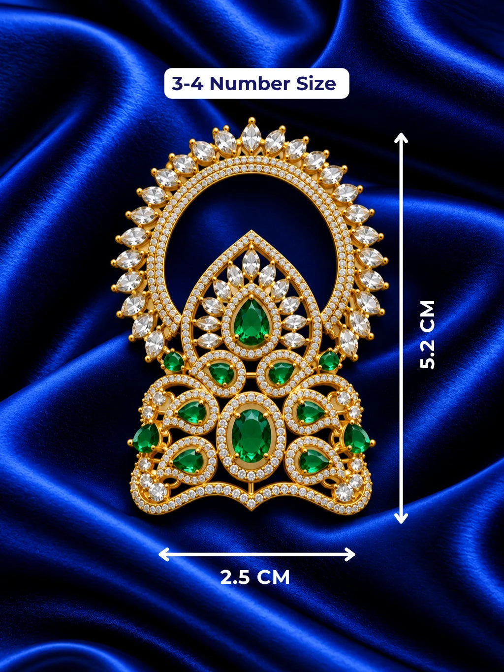 Harit Ratna Prabha AD Mukut for Deity with green jewel-inspired accents and sparkling American Diamond detailing
