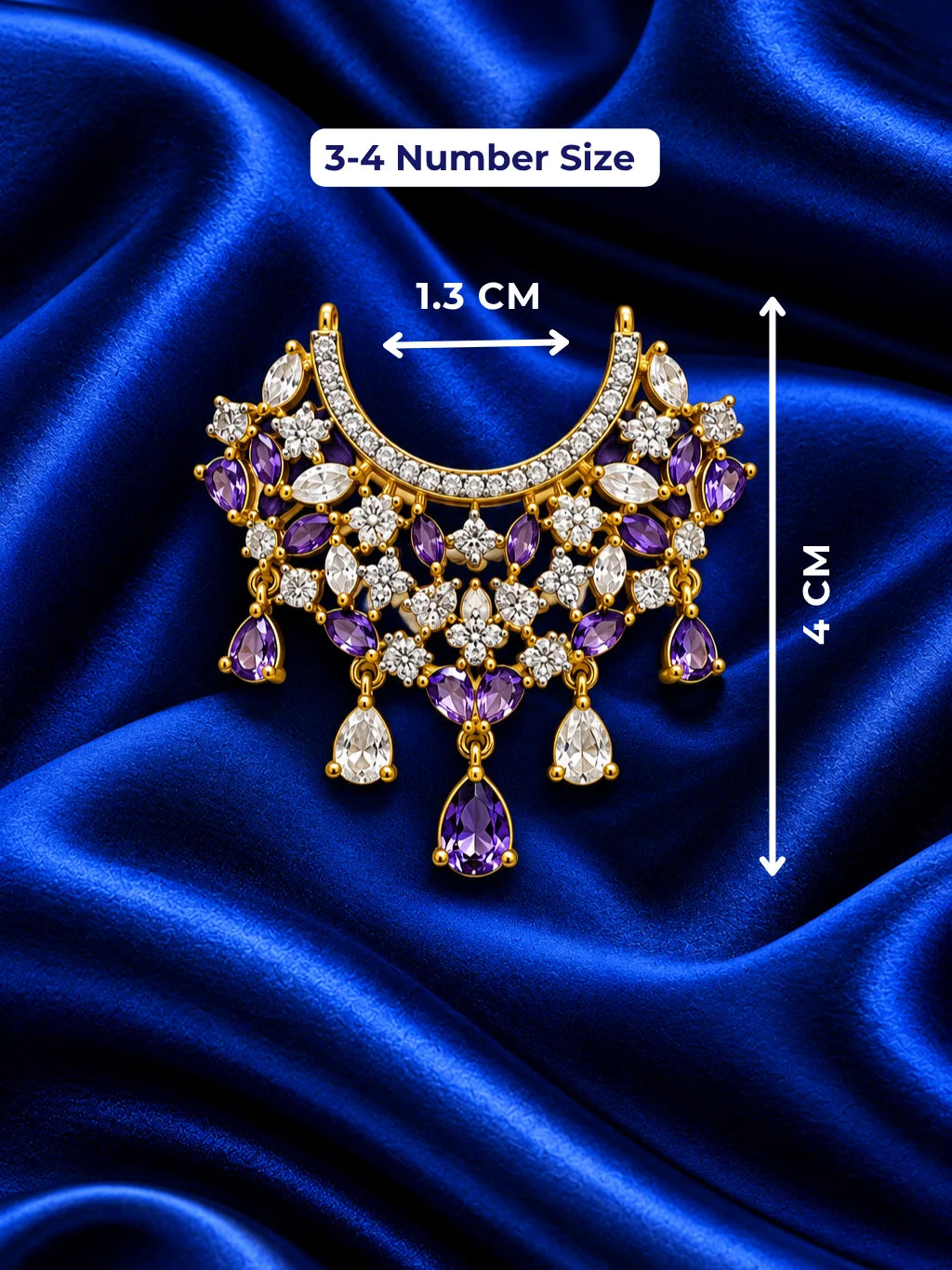 Indraneel Madhuri AD Necklace for Deity with deep blue jewel-inspired accents and sparkling American Diamond detailing
