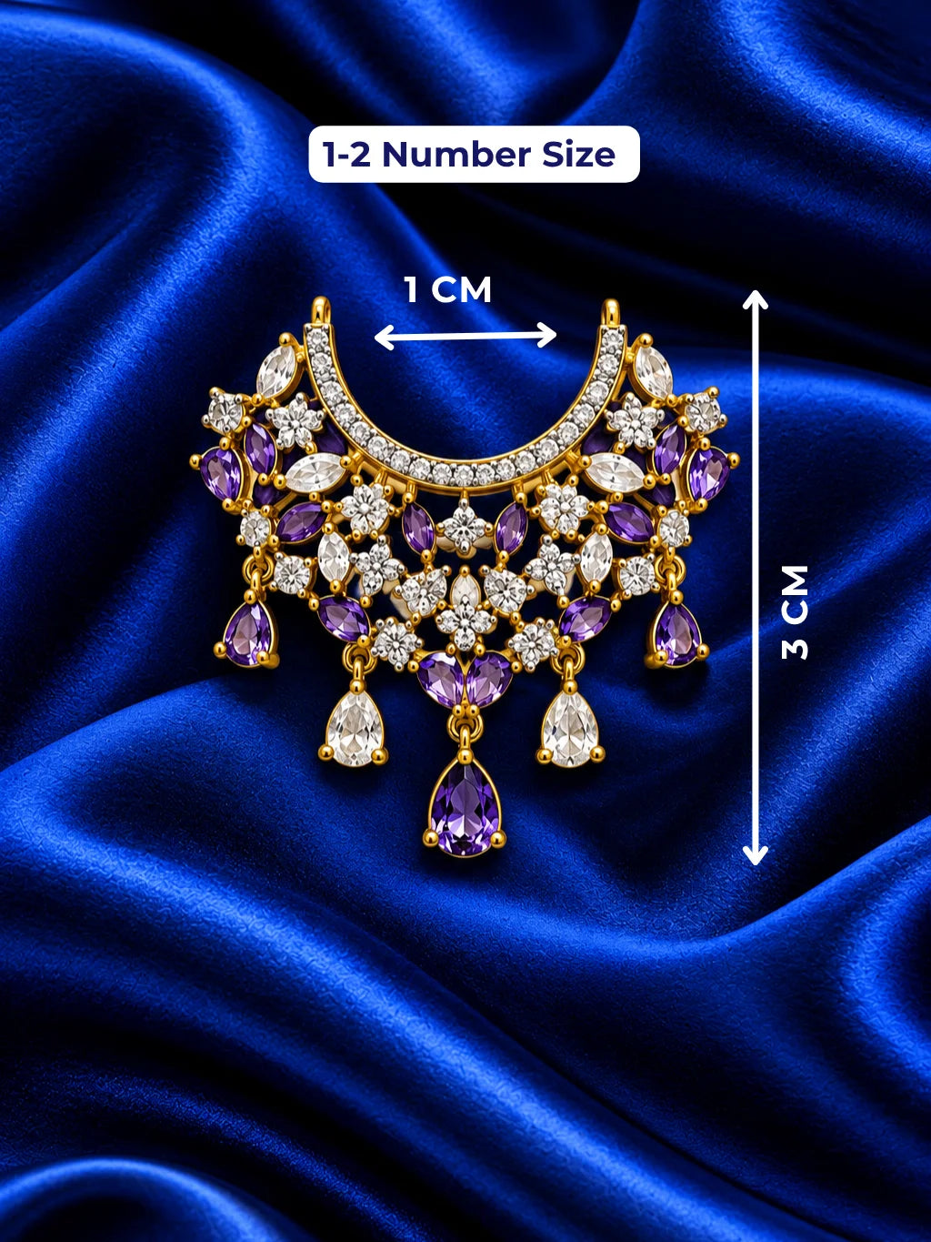 Indraneel Madhuri AD Necklace for Deity with deep blue jewel-inspired accents and sparkling American Diamond detailing
